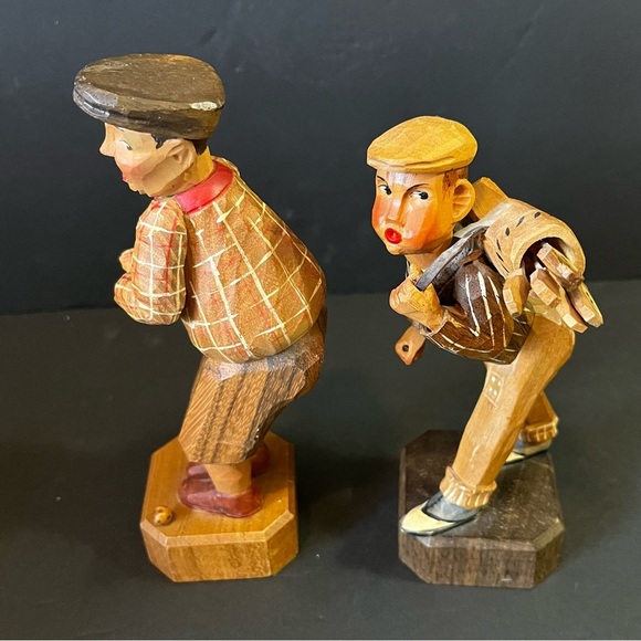 ANRI Wooden Carvings Golf Golfer Figurines Men Swinging Carry Clubs Lot 2x READ - Picture 8 of 11